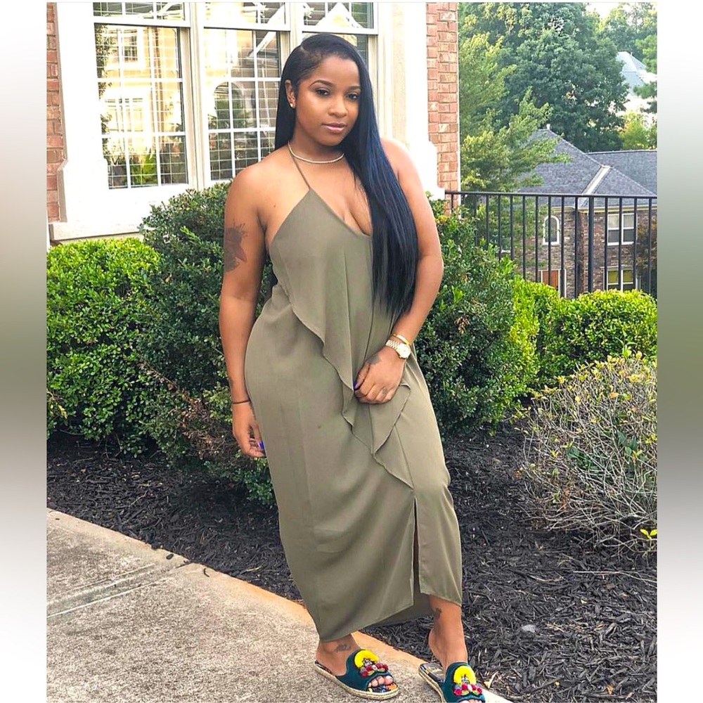 Olive Draped Dress